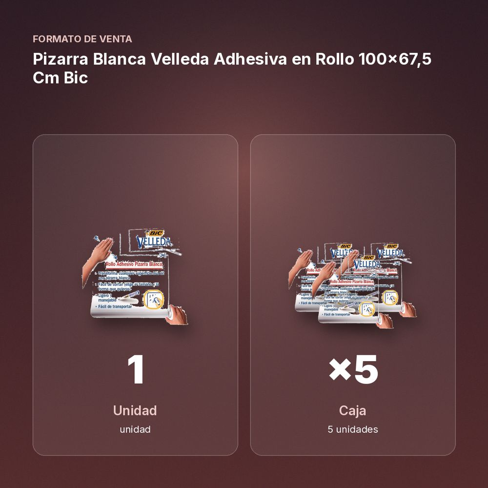 PIZARRA BLANCA VELLEDA ADHESIVA EN ROLLO 100X67,5 CM BIC - formato de venta: caja de 5
