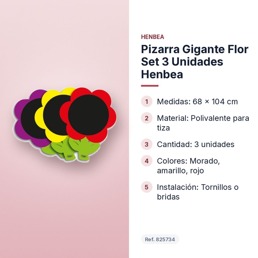 PIZARRA GIGANTE FLOR SET 3 UNIDADES HENBEA - características principales