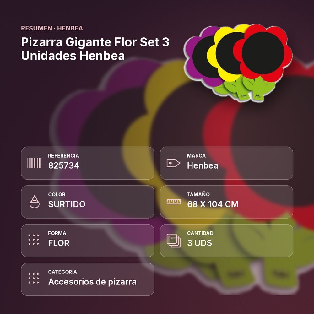PIZARRA GIGANTE FLOR SET 3 UNIDADES HENBEA - resumen de atributos