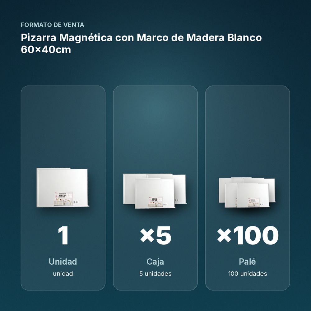 PIZARRA MAGNÉTICA CON MARCO DE MADERA BLANCO 60X40CM - formato de venta: caja de 5, palé de 100