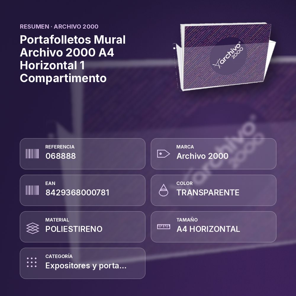 PORTAFOLLETOS MURAL ARCHIVO 2000 A4 HORIZONTAL 1 COMPARTIMENTO - resumen de atributos
