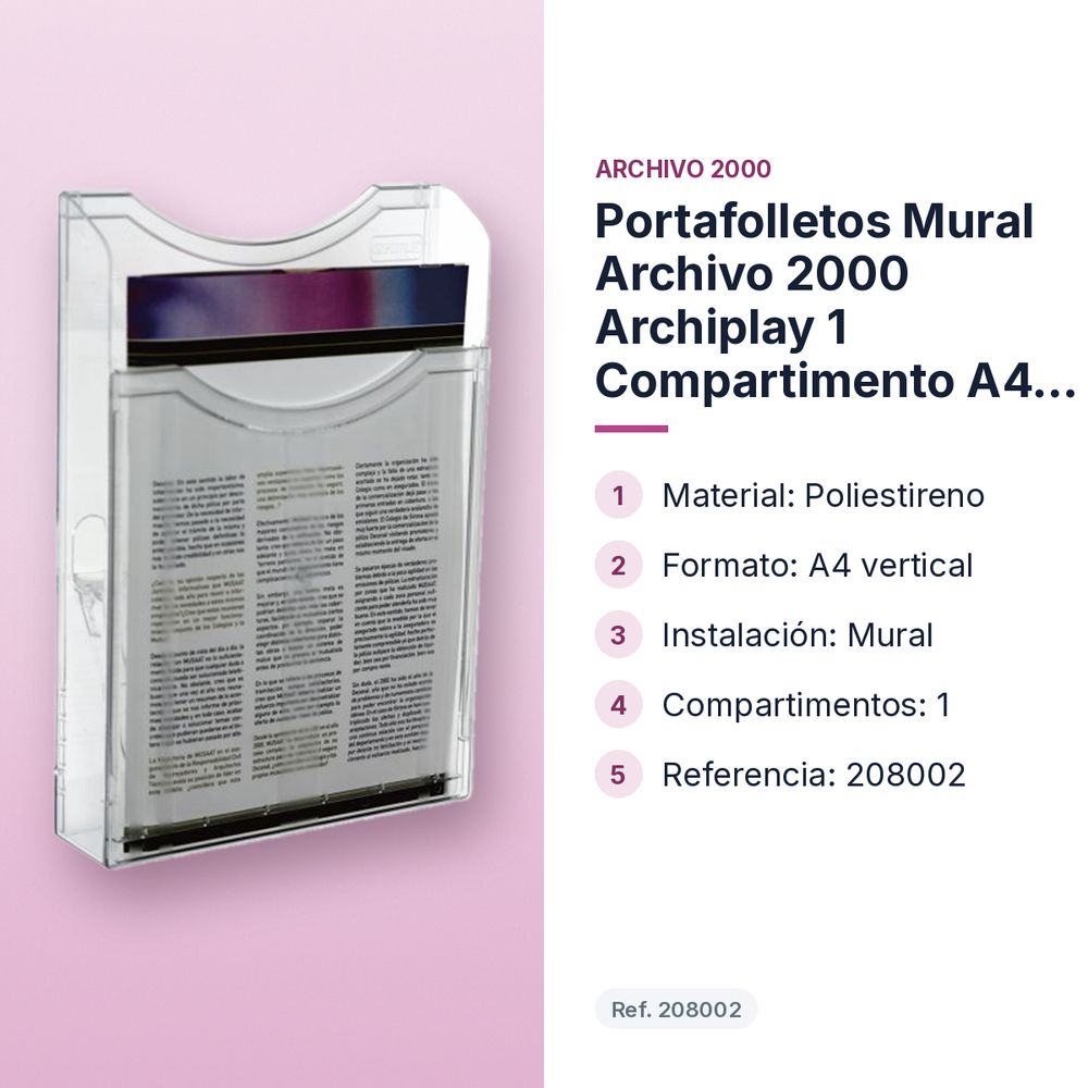 PORTAFOLLETOS MURAL ARCHIVO 2000 ARCHIPLAY 1 COMPARTIMENTO A4 VERTICAL - características principales