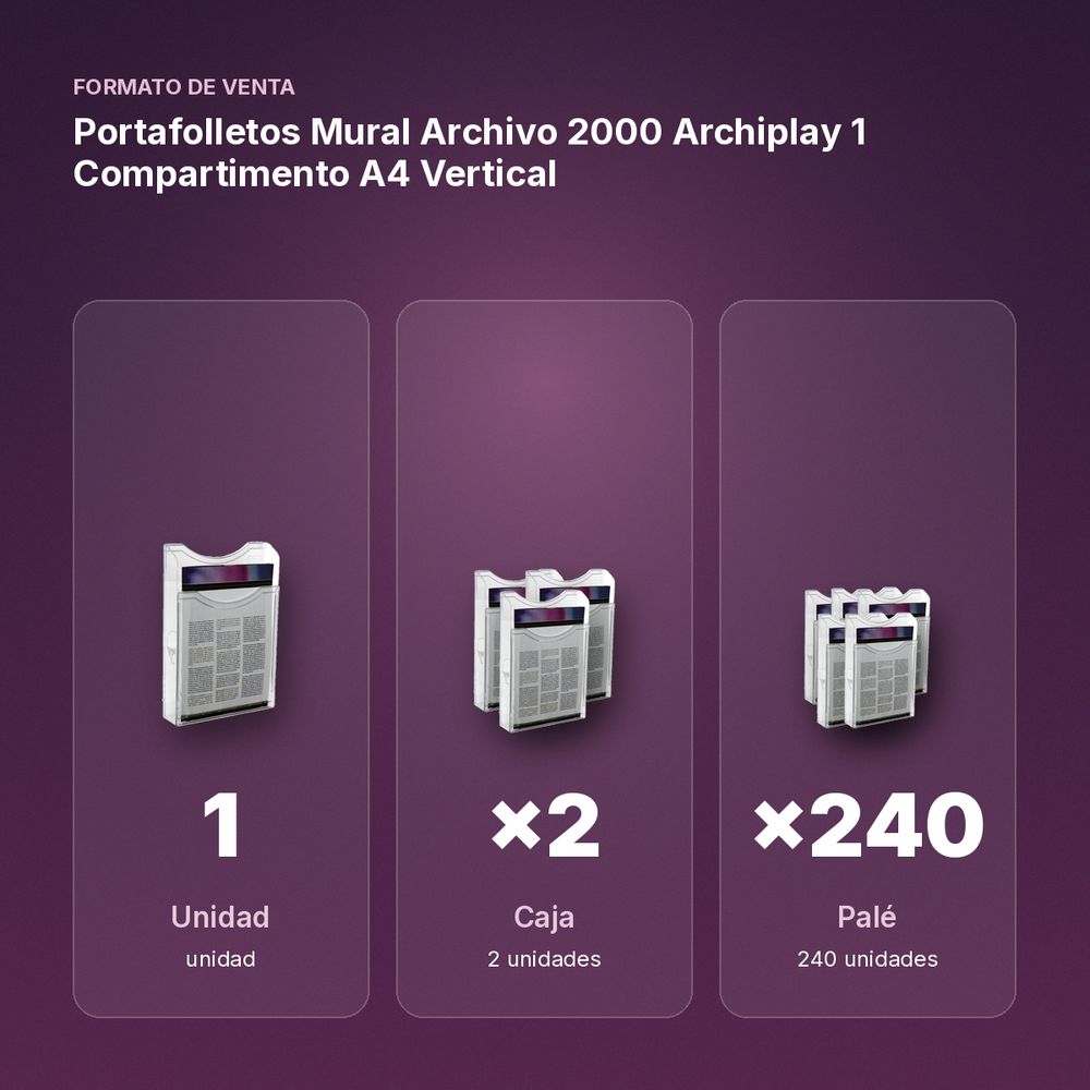 PORTAFOLLETOS MURAL ARCHIVO 2000 ARCHIPLAY 1 COMPARTIMENTO A4 VERTICAL - formato de venta: caja de 2, palé de 240
