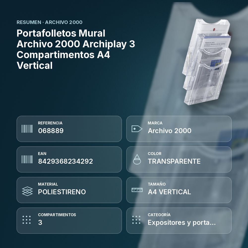 PORTAFOLLETOS MURAL ARCHIVO 2000 ARCHIPLAY 3 COMPARTIMENTOS A4 VERTICAL - resumen de atributos