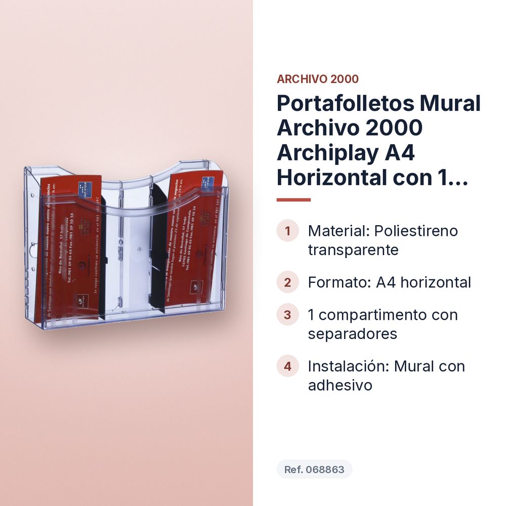 PORTAFOLLETOS MURAL ARCHIVO 2000 ARCHIPLAY A4 HORIZONTAL CON 1 COMPARTIMENTO Y SEPARADORES  - características principales