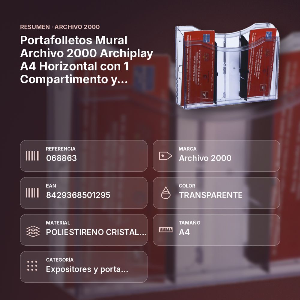 PORTAFOLLETOS MURAL ARCHIVO 2000 ARCHIPLAY A4 HORIZONTAL CON 1 COMPARTIMENTO Y SEPARADORES  - resumen de atributos