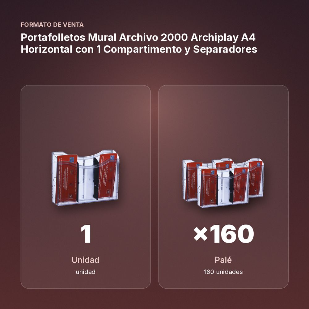 PORTAFOLLETOS MURAL ARCHIVO 2000 ARCHIPLAY A4 HORIZONTAL CON 1 COMPARTIMENTO Y SEPARADORES  - formato de venta: palé de 160