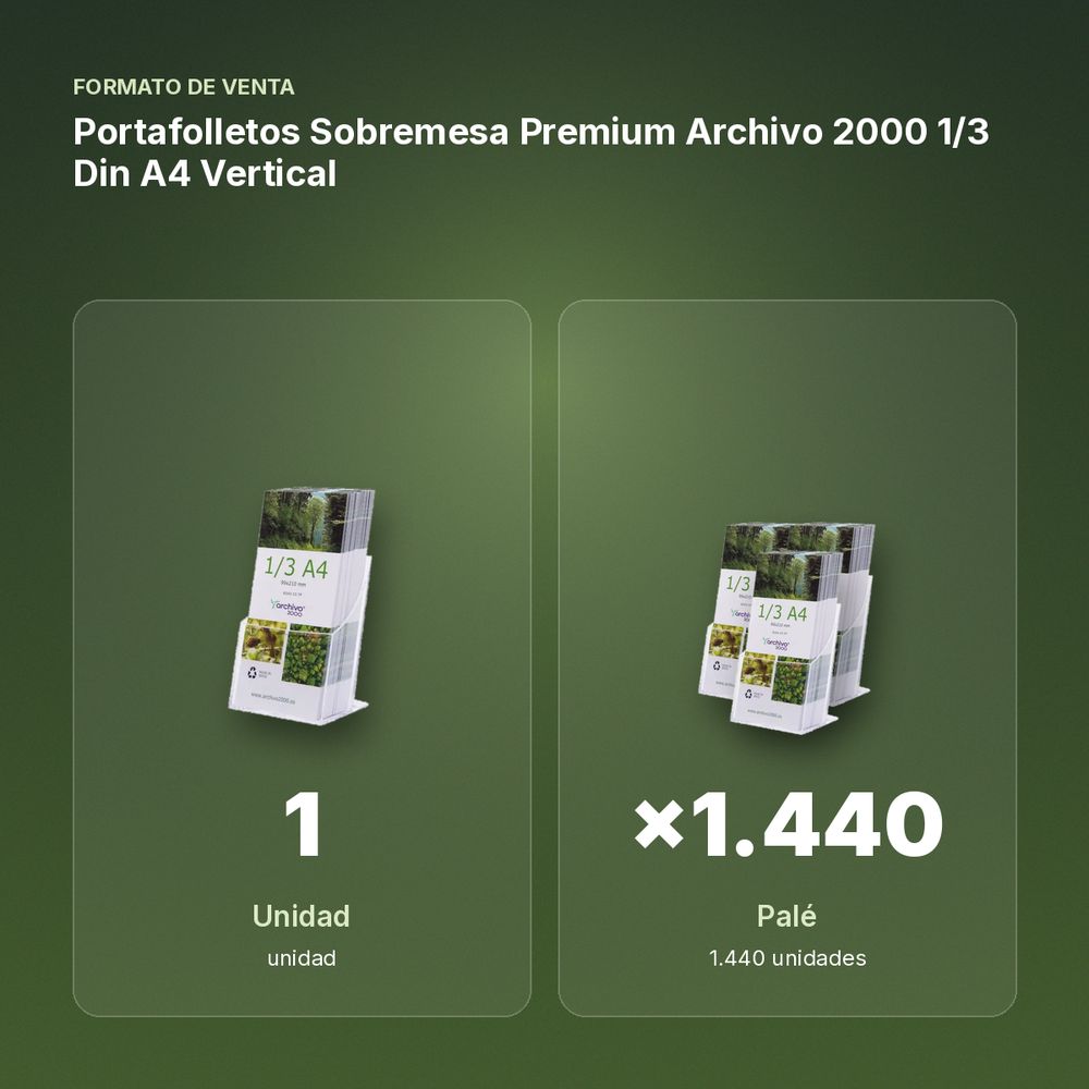 PORTAFOLLETOS SOBREMESA PREMIUM ARCHIVO 2000 1/3 DIN A4 VERTICAL - formato de venta: palé de 1440