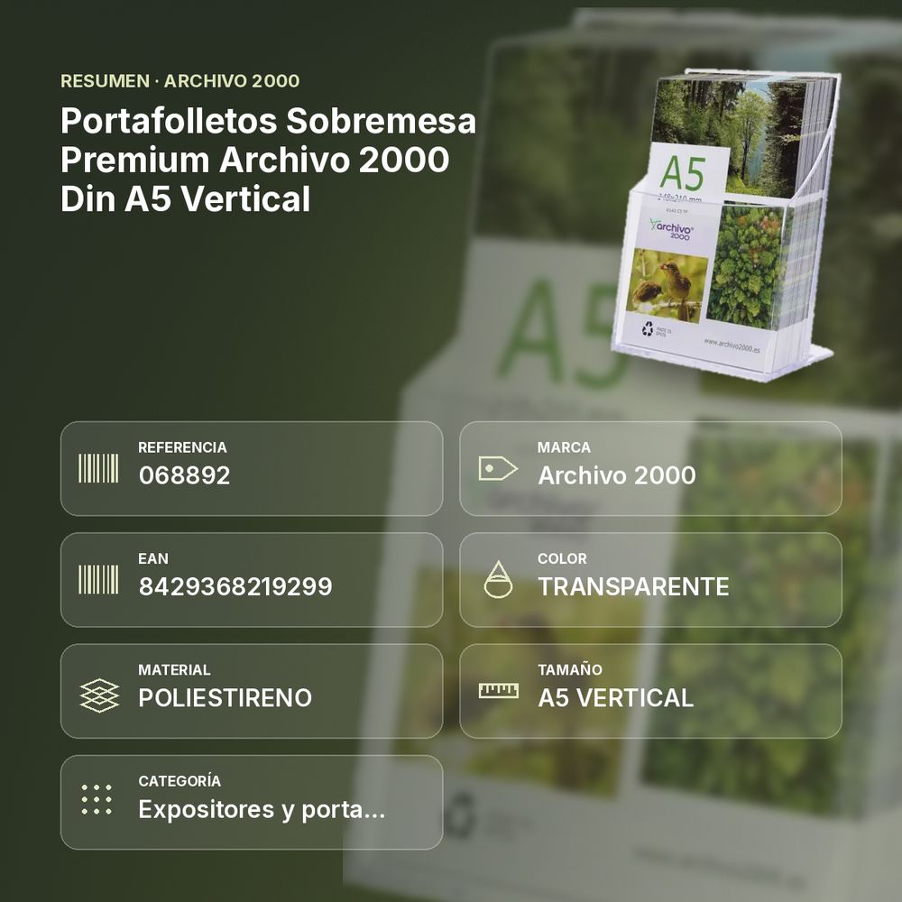 PORTAFOLLETOS SOBREMESA PREMIUM ARCHIVO 2000 DIN A5 VERTICAL - resumen de atributos