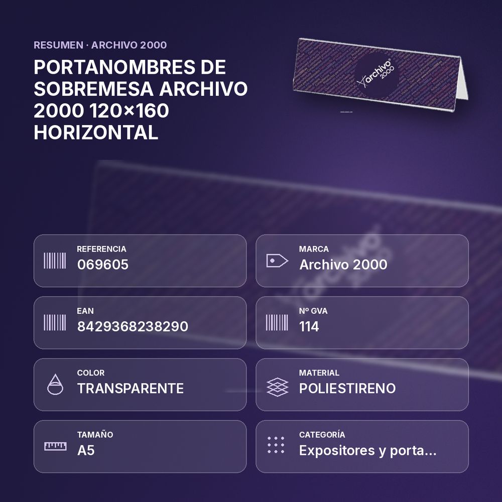 PORTANOMBRES DE SOBREMESA ARCHIVO 2000 120x160 HORIZONTAL - resumen de atributos