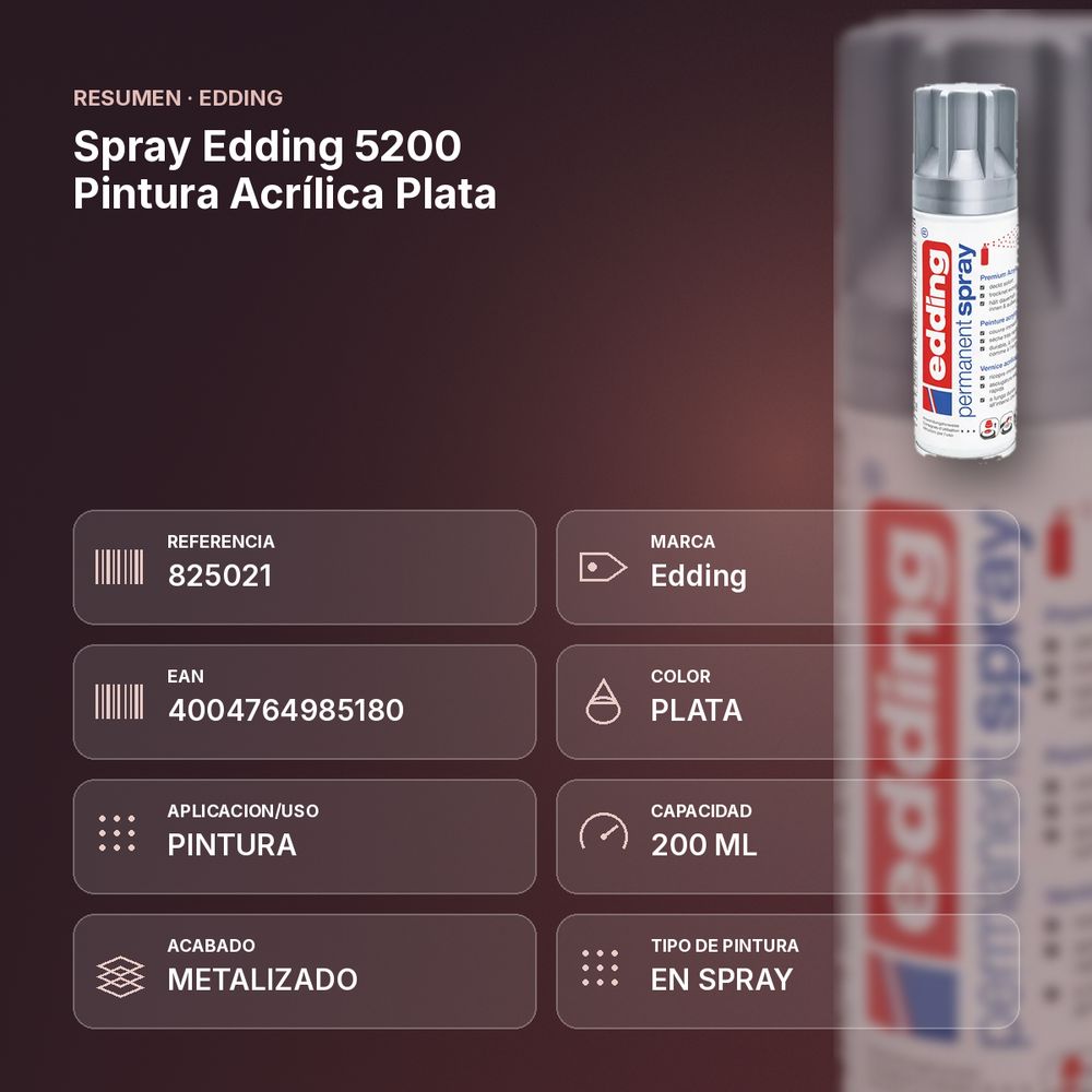 SPRAY EDDING 5200 PINTURA ACRÍLICA PLATA - resumen de atributos