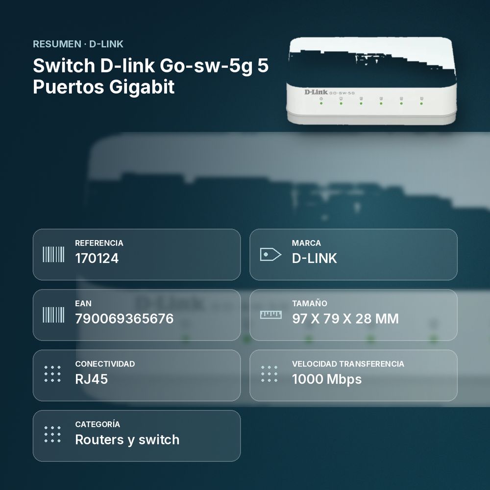 SWITCH D-LINK GO-SW-5G 5 PUERTOS GIGABIT  - resumen de atributos