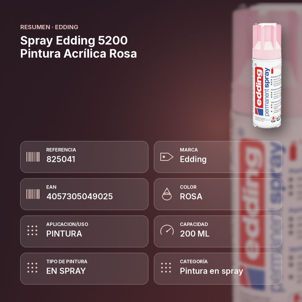 SPRAY EDDING 5200 PINTURA ACRÍLICA ROSA - resumen de atributos