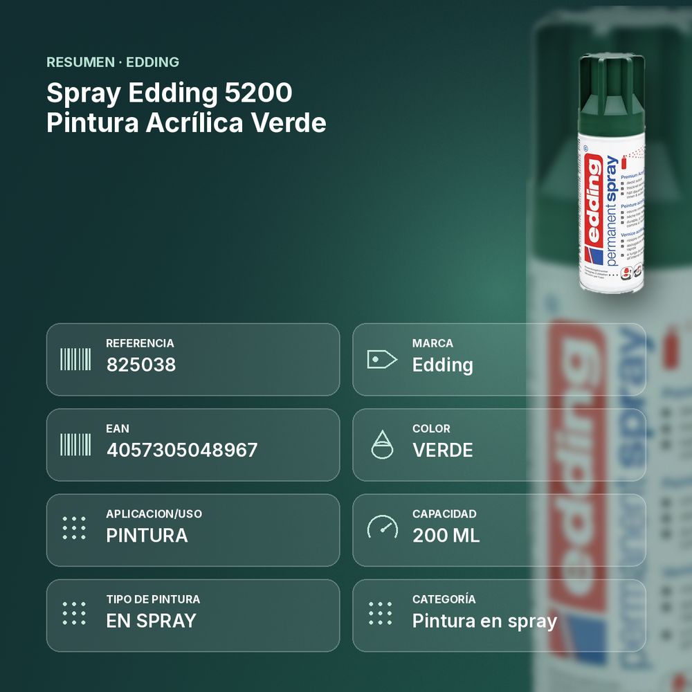 SPRAY EDDING 5200 PINTURA ACRÍLICA VERDE - resumen de atributos
