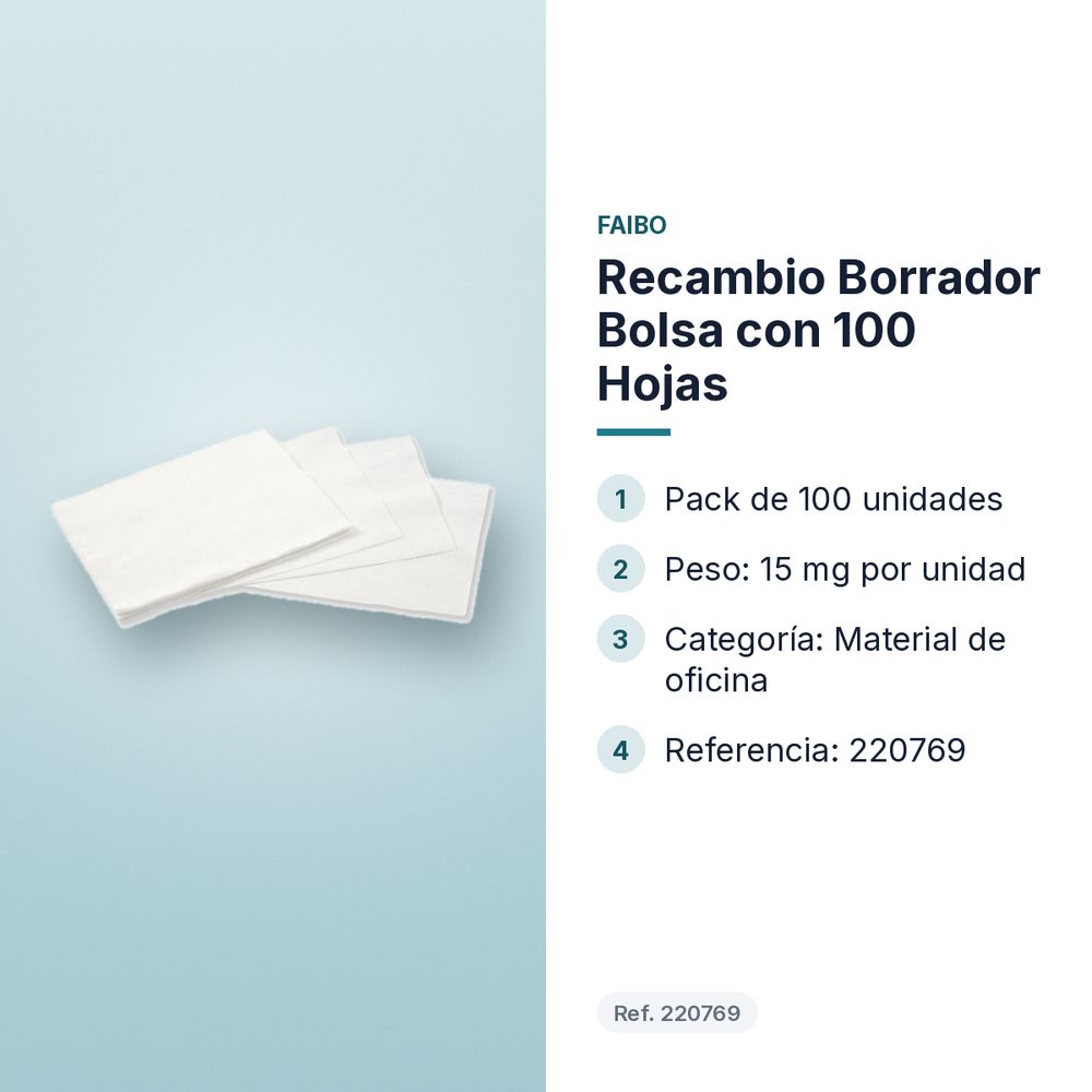 RECAMBIO BORRADOR BOLSA CON 100 HOJAS - características principales