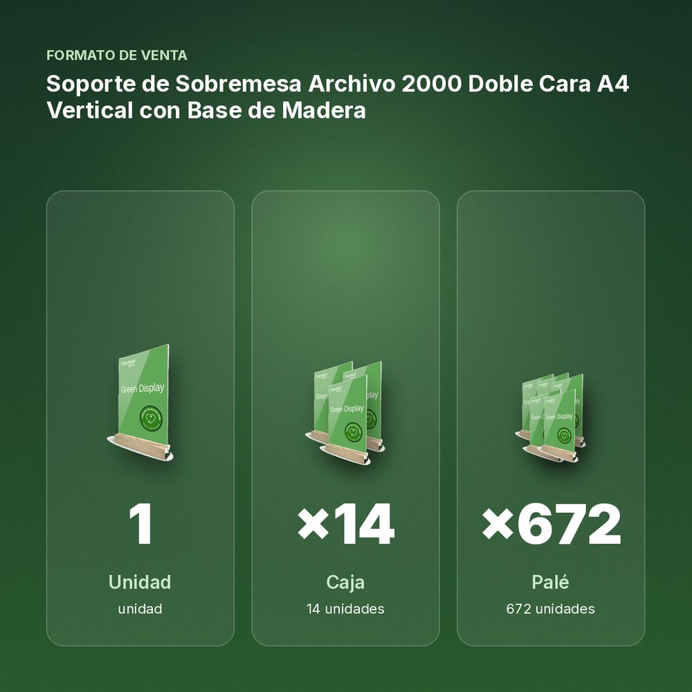 SOPORTE DE SOBREMESA ARCHIVO 2000 DOBLE CARA A4 VERTICAL CON BASE DE MADERA - formato de venta: caja de 14, palé de 672
