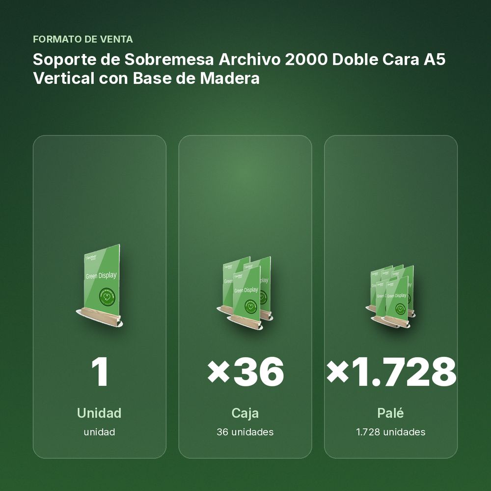 SOPORTE DE SOBREMESA ARCHIVO 2000 DOBLE CARA A5 VERTICAL CON BASE DE MADERA - formato de venta: caja de 36, palé de 1728