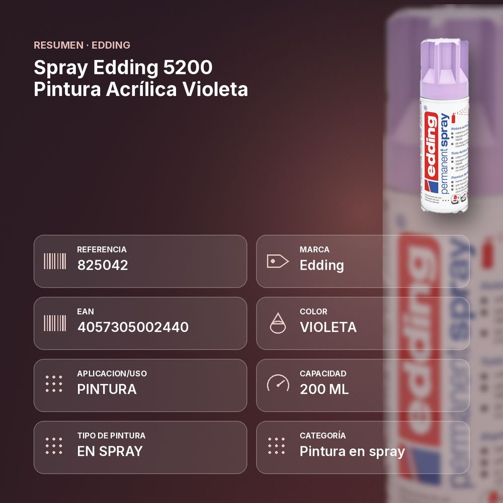 SPRAY EDDING 5200 PINTURA ACRÍLICA VIOLETA - resumen de atributos