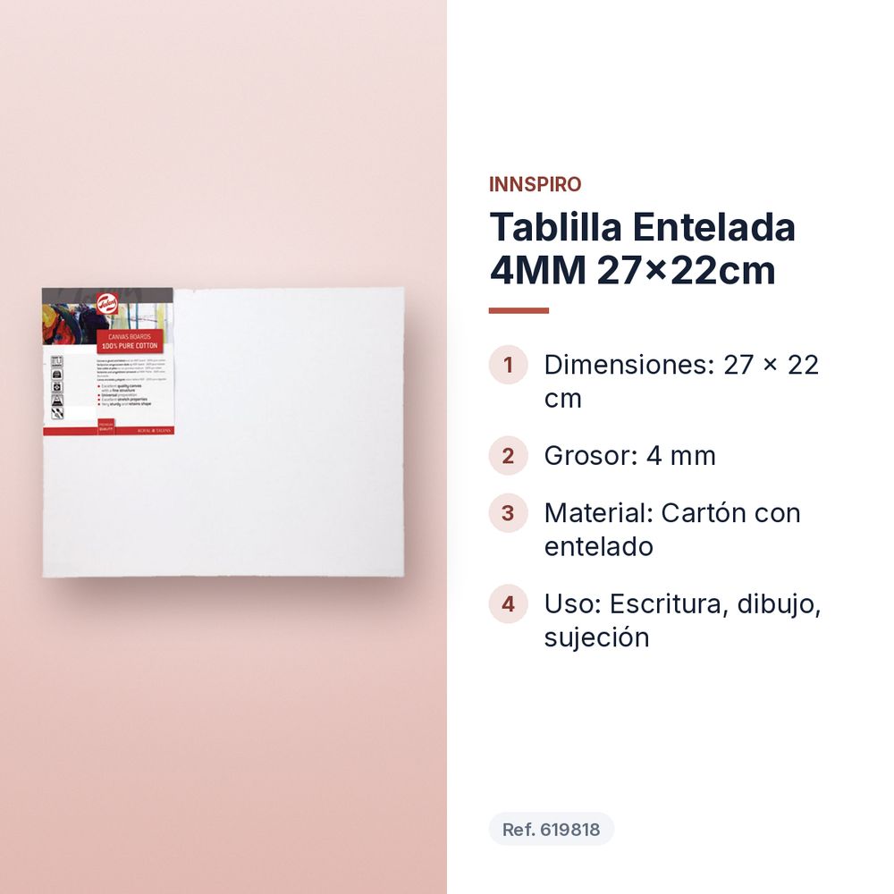 TABLILLA ENTELADA 4MM 27X22CM - características principales