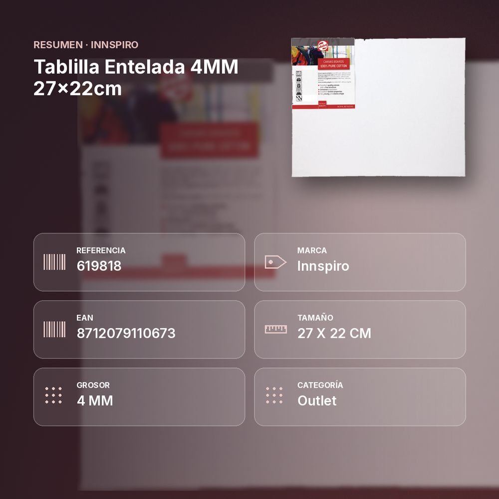 TABLILLA ENTELADA 4MM 27X22CM - resumen de atributos