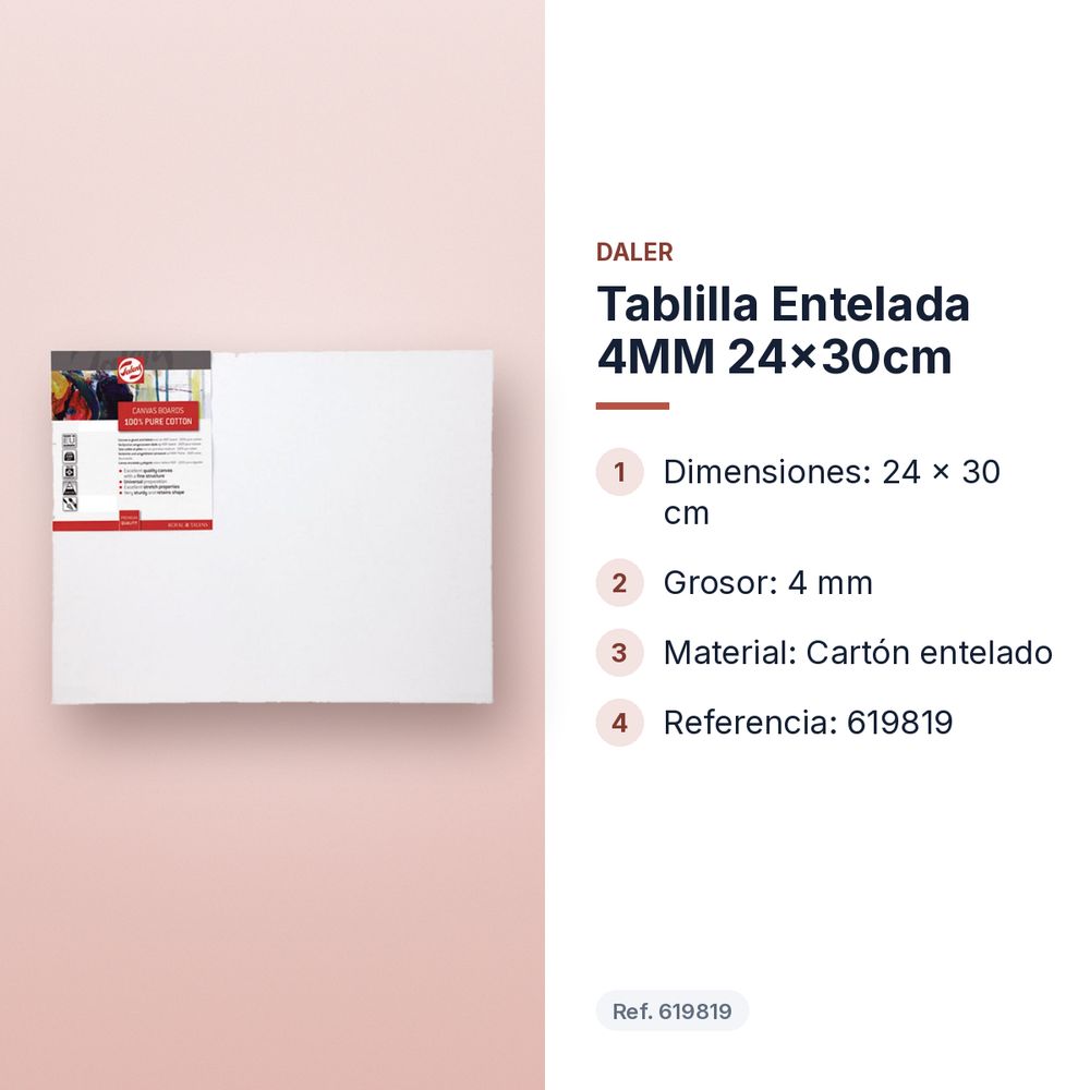 TABLILLA ENTELADA 4MM 24X30CM - características principales