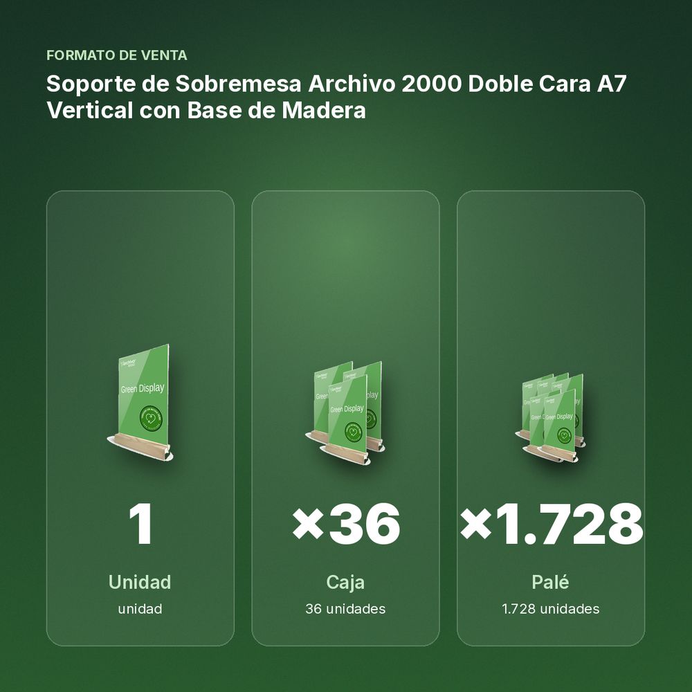 SOPORTE DE SOBREMESA ARCHIVO 2000 DOBLE CARA A7 VERTICAL CON BASE DE MADERA - formato de venta: caja de 36, palé de 1728
