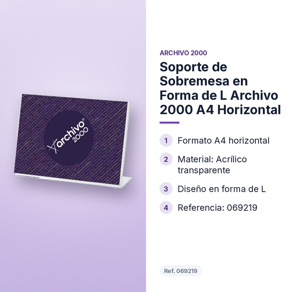 SOPORTE DE SOBREMESA EN FORMA DE L ARCHIVO 2000 A4 HORIZONTAL - características principales