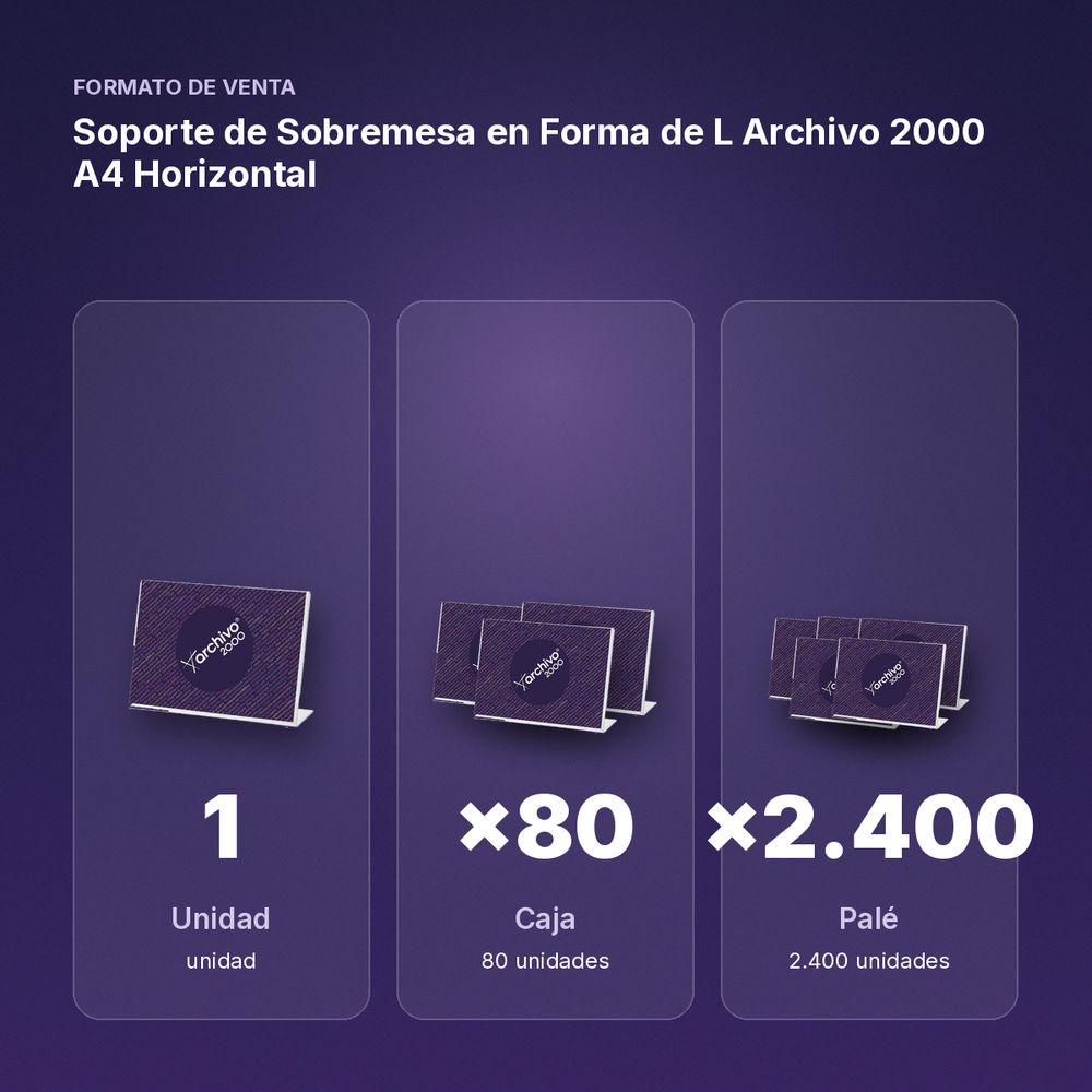 SOPORTE DE SOBREMESA EN FORMA DE L ARCHIVO 2000 A4 HORIZONTAL - formato de venta: caja de 80, palé de 2400