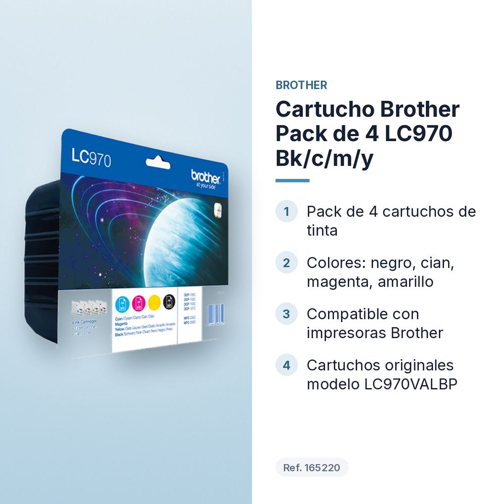 CARTUCHO BROTHER PACK DE 4 LC970 BK/C/M/Y - características principales