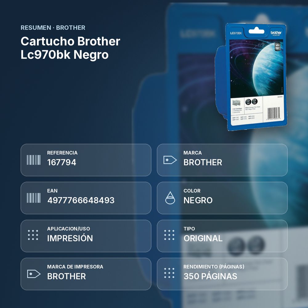 CARTUCHO BROTHER LC970BK NEGRO - resumen de atributos