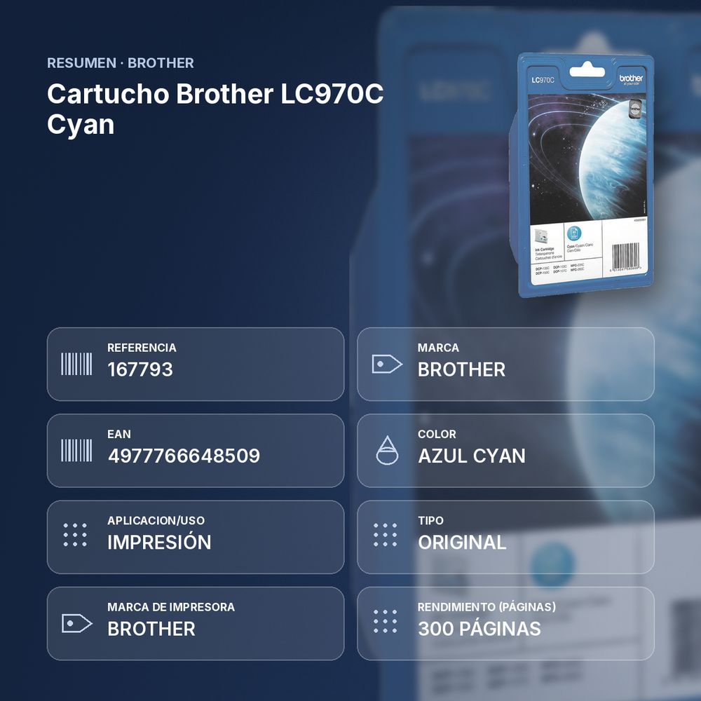 CARTUCHO BROTHER LC970C CYAN - resumen de atributos