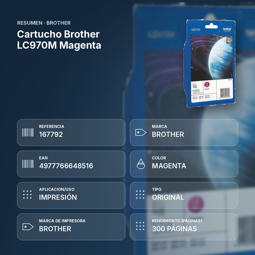 CARTUCHO BROTHER LC970M MAGENTA - resumen de atributos