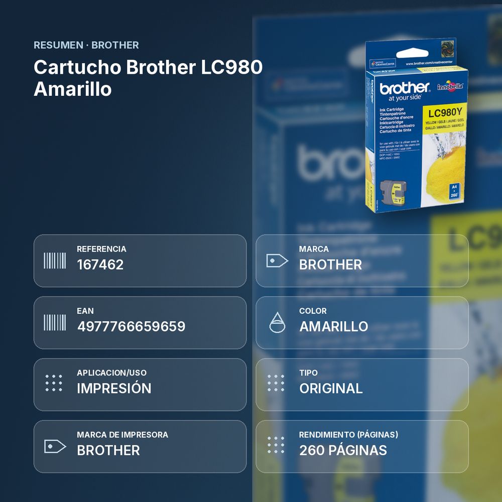 CARTUCHO BROTHER LC980 AMARILLO - resumen de atributos