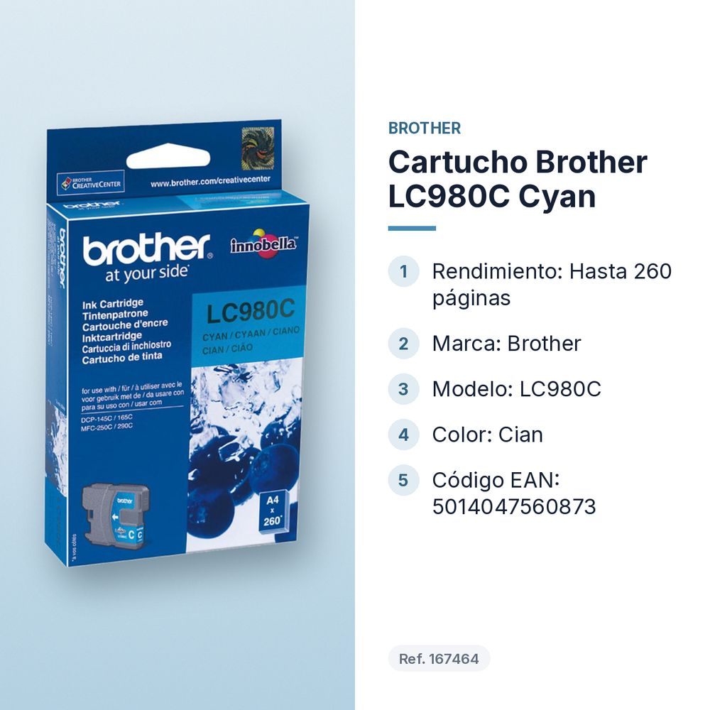 CARTUCHO BROTHER LC980C CYAN - características principales