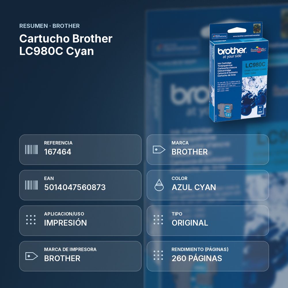 CARTUCHO BROTHER LC980C CYAN - resumen de atributos