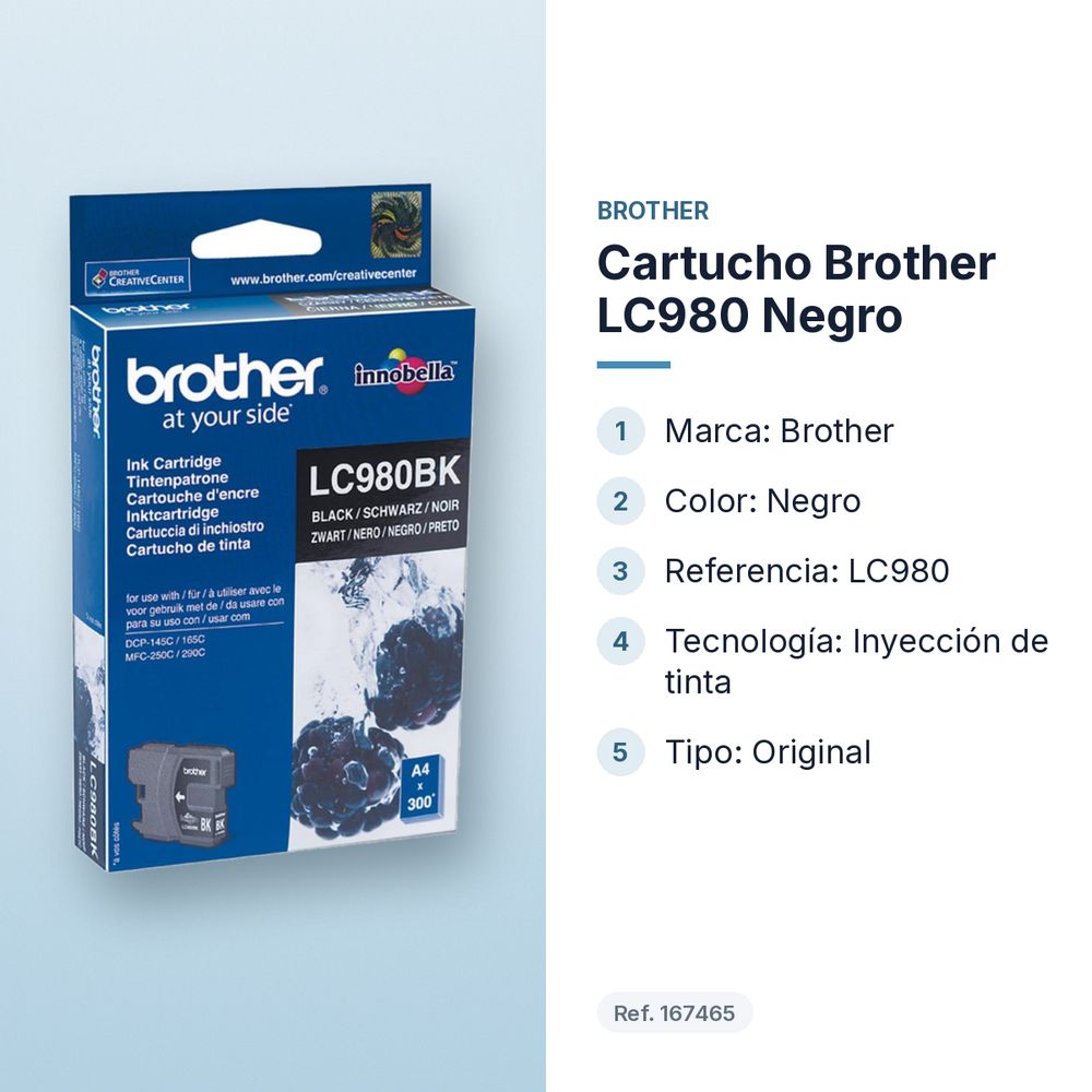 CARTUCHO BROTHER LC980 NEGRO  - características principales