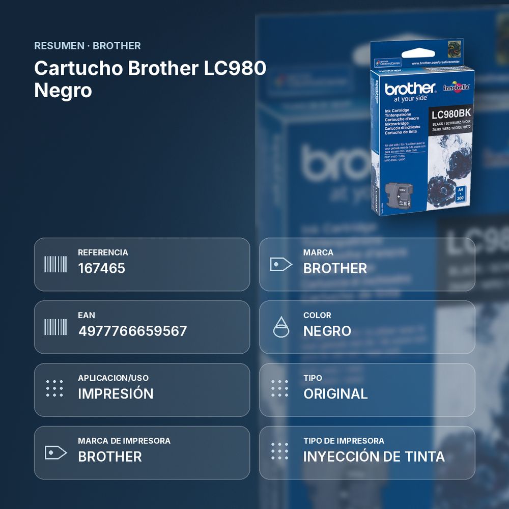 CARTUCHO BROTHER LC980 NEGRO  - resumen de atributos