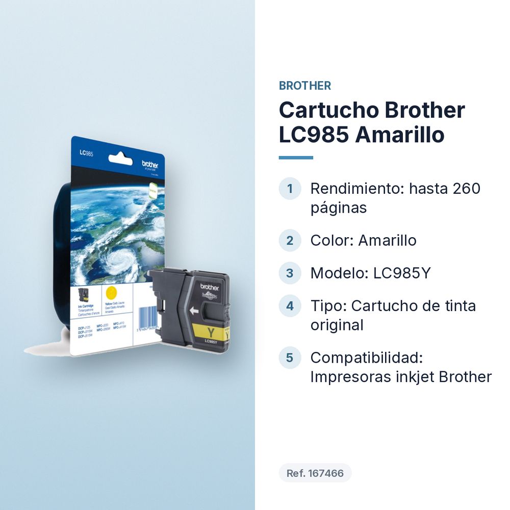 CARTUCHO BROTHER LC985 AMARILLO - características principales