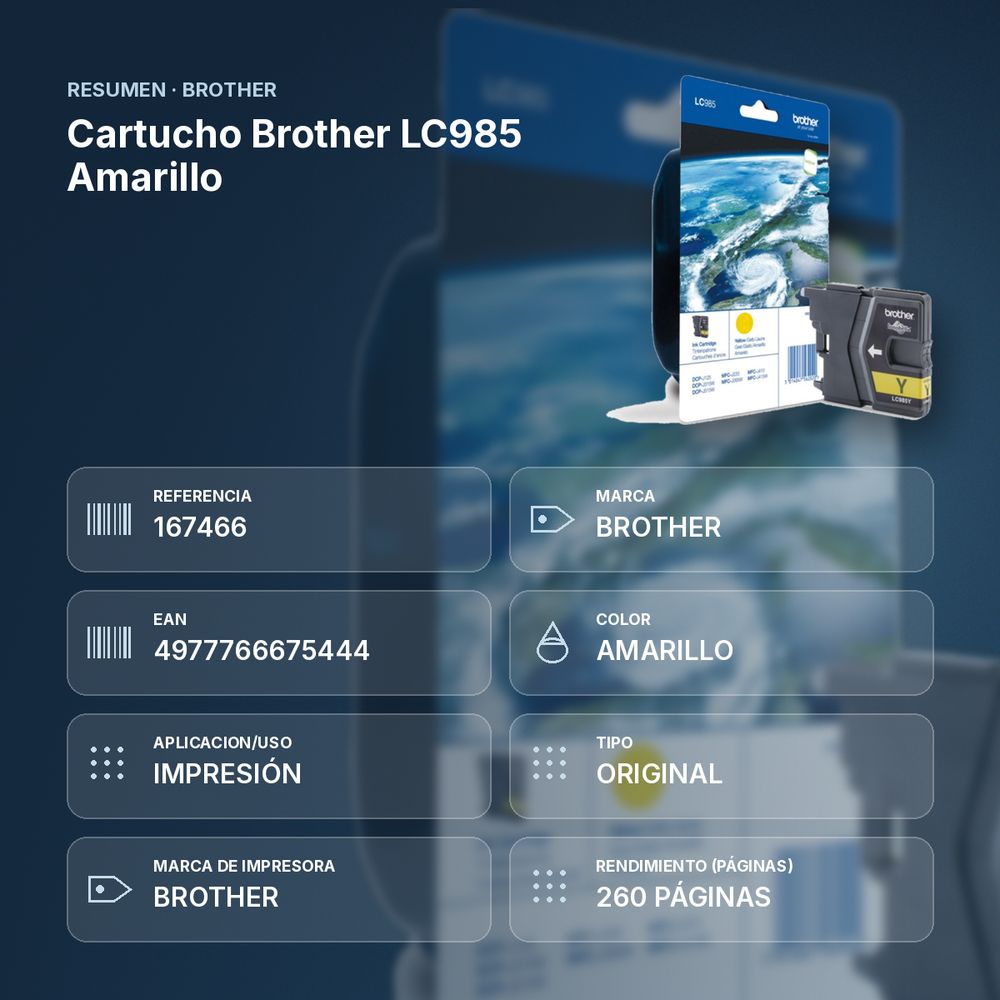 CARTUCHO BROTHER LC985 AMARILLO - resumen de atributos