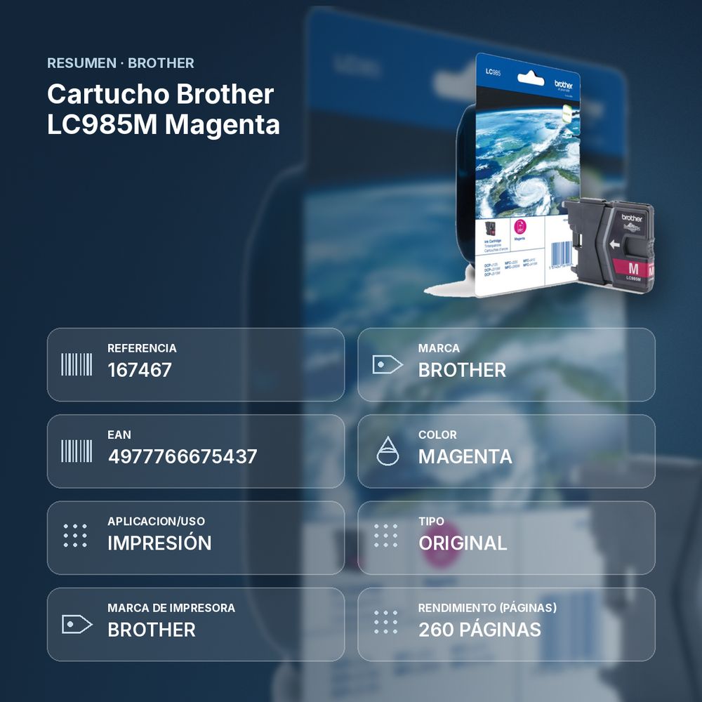 CARTUCHO BROTHER LC985M MAGENTA - resumen de atributos