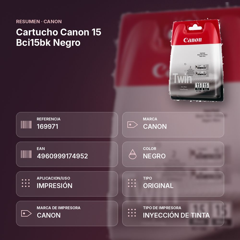 CARTUCHO CANON 15 BCI15BK NEGRO - resumen de atributos