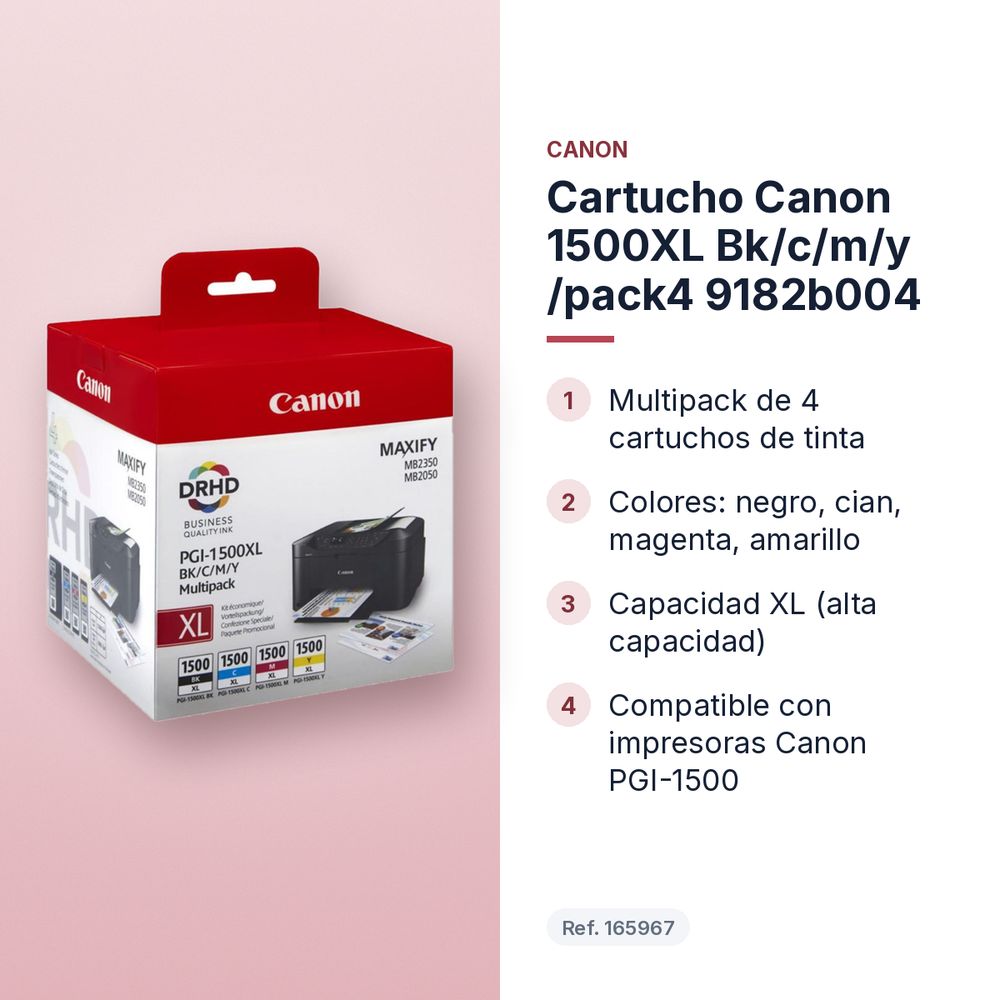 CARTUCHO CANON 1500XL BK/C/M/Y /PACK4 9182B004 - características principales