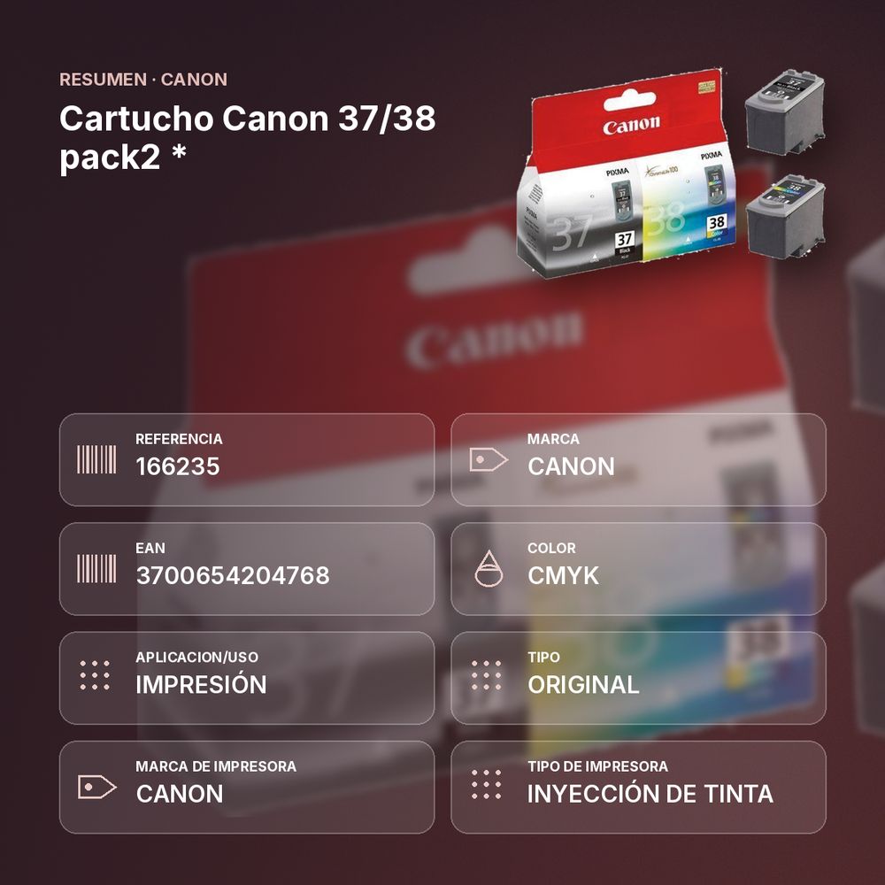 CARTUCHO CANON 37/38 PACK2 * - resumen de atributos