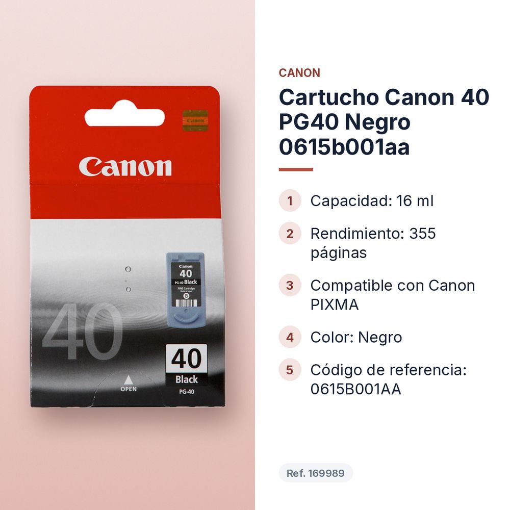 CARTUCHO CANON 40 PG40 NEGRO 0615B001AA - características principales