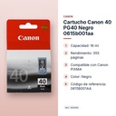 CARTUCHO CANON 40 PG40 NEGRO 0615B001AA - características principales