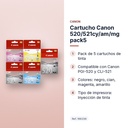 CARTUCHO CANON 520/521CY/AM/MG PACK5 - características principales