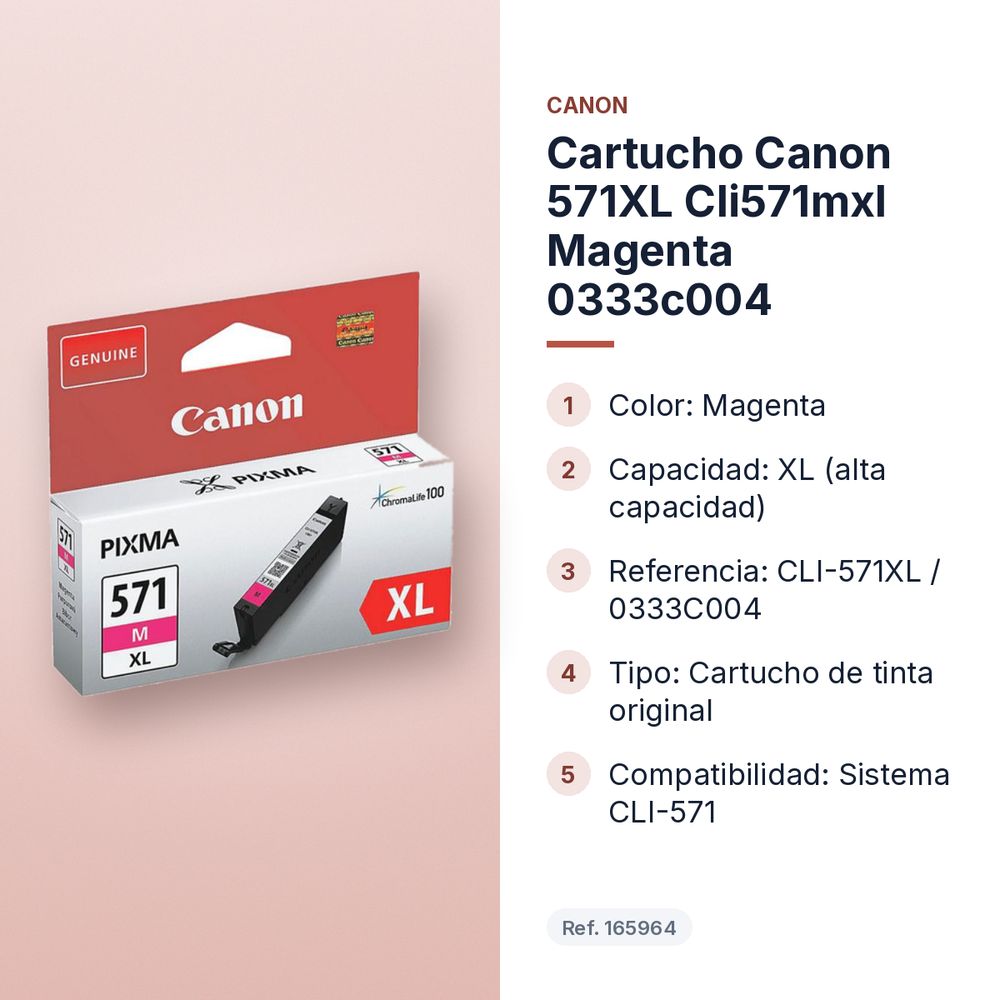 CARTUCHO CANON 571XL CLI571MXL MAGENTA 0333C004 - características principales