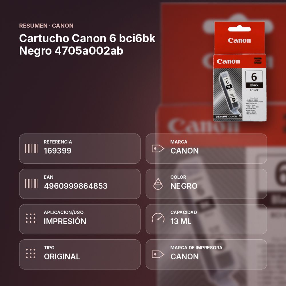 CARTUCHO CANON 6 BCI6BK NEGRO 4705A002AB - resumen de atributos