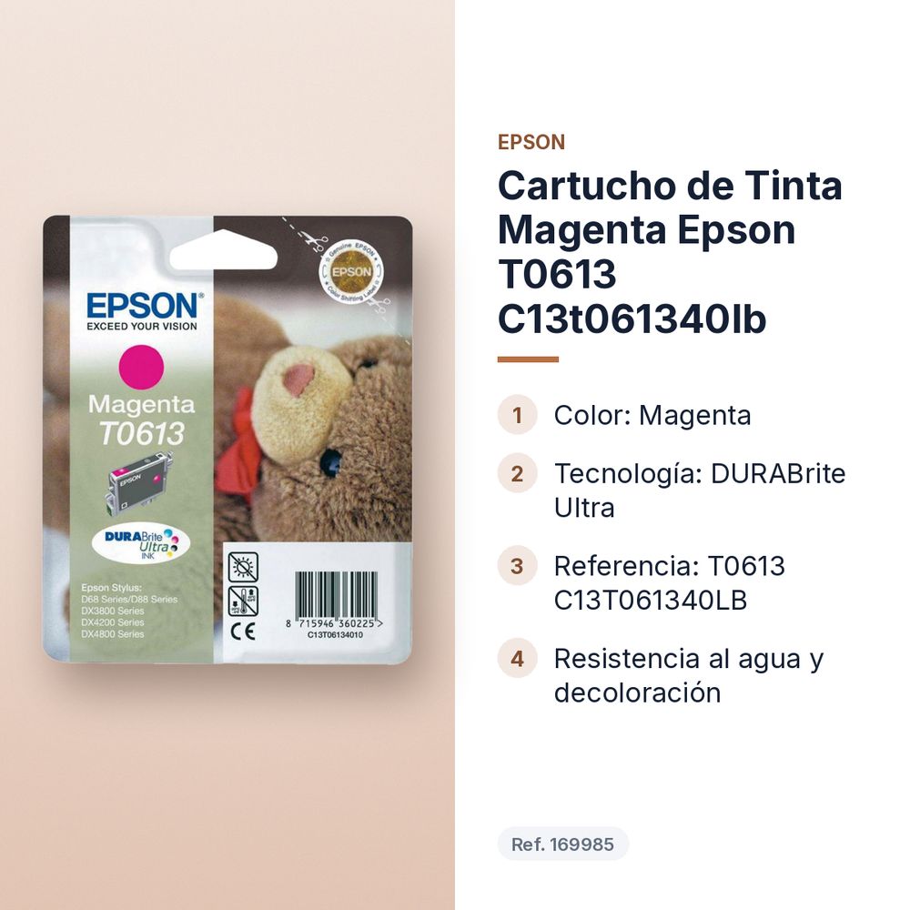 CARTUCHO DE TINTA MAGENTA EPSON T0613 C13T061340LB - características principales