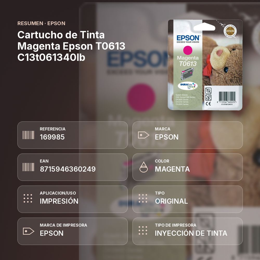 CARTUCHO DE TINTA MAGENTA EPSON T0613 C13T061340LB - resumen de atributos